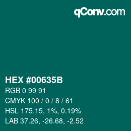 Color code: HEX #00635B | qconv.com