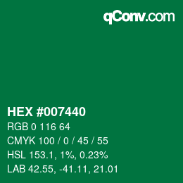 颜色代码: HEX #007440 | qconv.com
