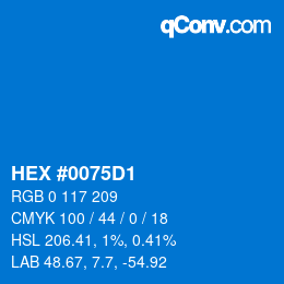 颜色代码: HEX #0075D1 | qconv.com
