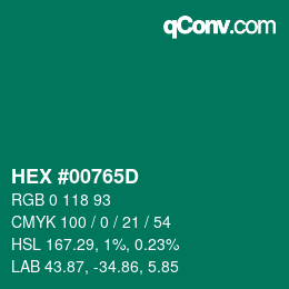 Color code: HEX #00765D | qconv.com