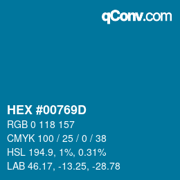 Farbcode: HEX #00769D | qconv.com
