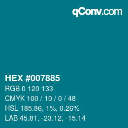 Code couleur: HEX #007885 | qconv.com