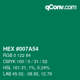 Farbcode: HEX #007A54 | qconv.com