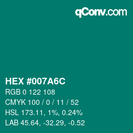 Farbcode: HEX #007A6C | qconv.com