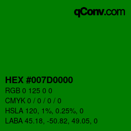 Farbcode: HEX #007D0000 | qconv.com