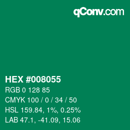 颜色代码: HEX #008055 | qconv.com