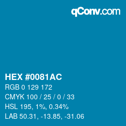 颜色代码: HEX #0081AC | qconv.com