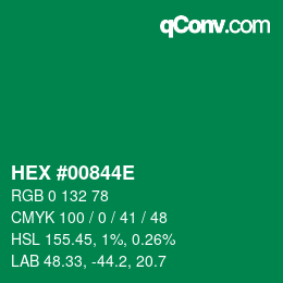 颜色代码: HEX #00844E | qconv.com