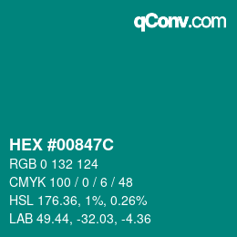 Color code: HEX #00847C | qconv.com