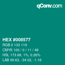 Código de color: HEX #008577 | qconv.com