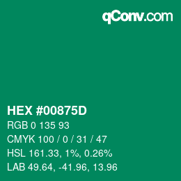 カラーコード: HEX #00875D | qconv.com
