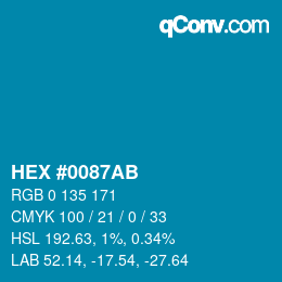 Color code: HEX #0087AB | qconv.com