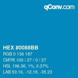 颜色代码: HEX #0088BB | qconv.com
