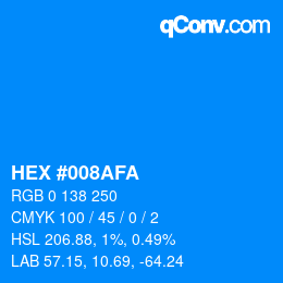 Code couleur: HEX #008AFA | qconv.com