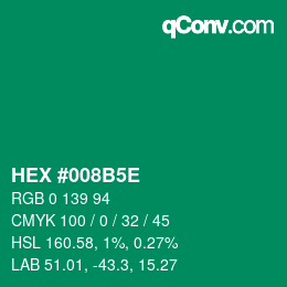 Code couleur: HEX #008B5E | qconv.com