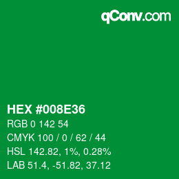 Farbcode: HEX #008E36 | qconv.com