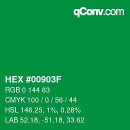 カラーコード: HEX #00903F | qconv.com