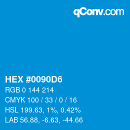 颜色代码: HEX #0090D6 | qconv.com
