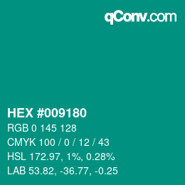 颜色代码: HEX #009180 | qconv.com