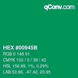 颜色代码: HEX #00945B | qconv.com