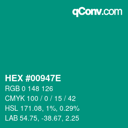 Color code: HEX #00947E | qconv.com