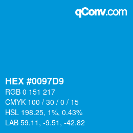 颜色代码: HEX #0097D9 | qconv.com