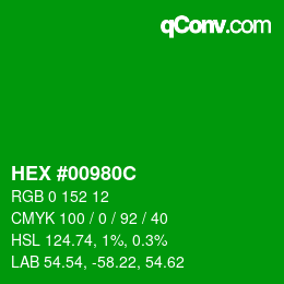 Color code: HEX #00980C | qconv.com