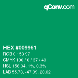 Code couleur: HEX #009961 | qconv.com