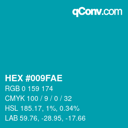 Color code: HEX #009FAE | qconv.com