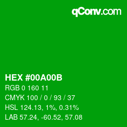 颜色代码: HEX #00A00B | qconv.com