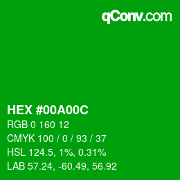 颜色代码: HEX #00A00C | qconv.com