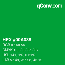 颜色代码: HEX #00A038 | qconv.com
