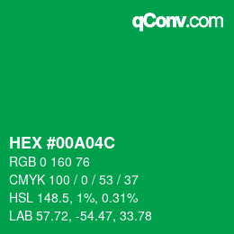 Color code: HEX #00A04C | qconv.com