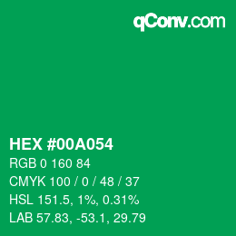 颜色代码: HEX #00A054 | qconv.com