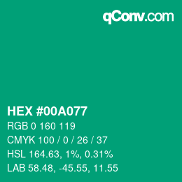 颜色代码: HEX #00A077 | qconv.com