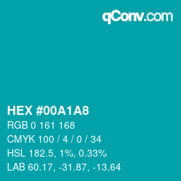カラーコード: HEX #00A1A8 | qconv.com