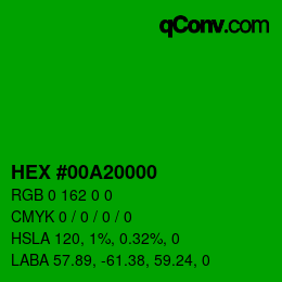 Color code: HEX #00A20000 | qconv.com