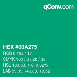 Color code: HEX #00A275 | qconv.com