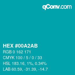 カラーコード: HEX #00A2AB | qconv.com