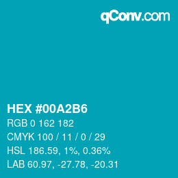 カラーコード: HEX #00A2B6 | qconv.com