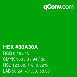 Color code: HEX #00A30A | qconv.com