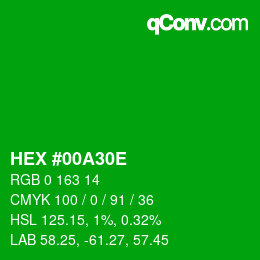 Color code: HEX #00A30E | qconv.com