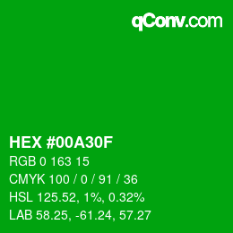 颜色代码: HEX #00A30F | qconv.com