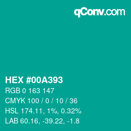 颜色代码: HEX #00A393 | qconv.com