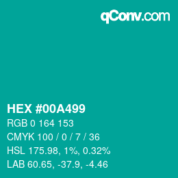 Code couleur: HEX #00A499 | qconv.com