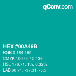 Color code: HEX #00A49B | qconv.com