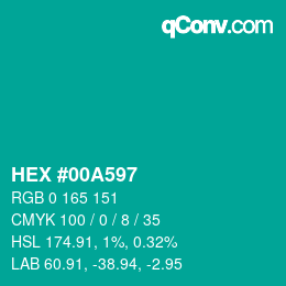 Farbcode: HEX #00A597 | qconv.com