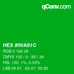 颜色代码: HEX #00A81C | qconv.com