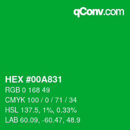 颜色代码: HEX #00A831 | qconv.com
