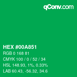 颜色代码: HEX #00A851 | qconv.com